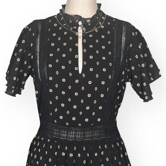SCOTCH & SODA Tasha Ruffle Midi Dress Cottagecore Boho Black Cocktail Wedding M - Picture 5 of 15